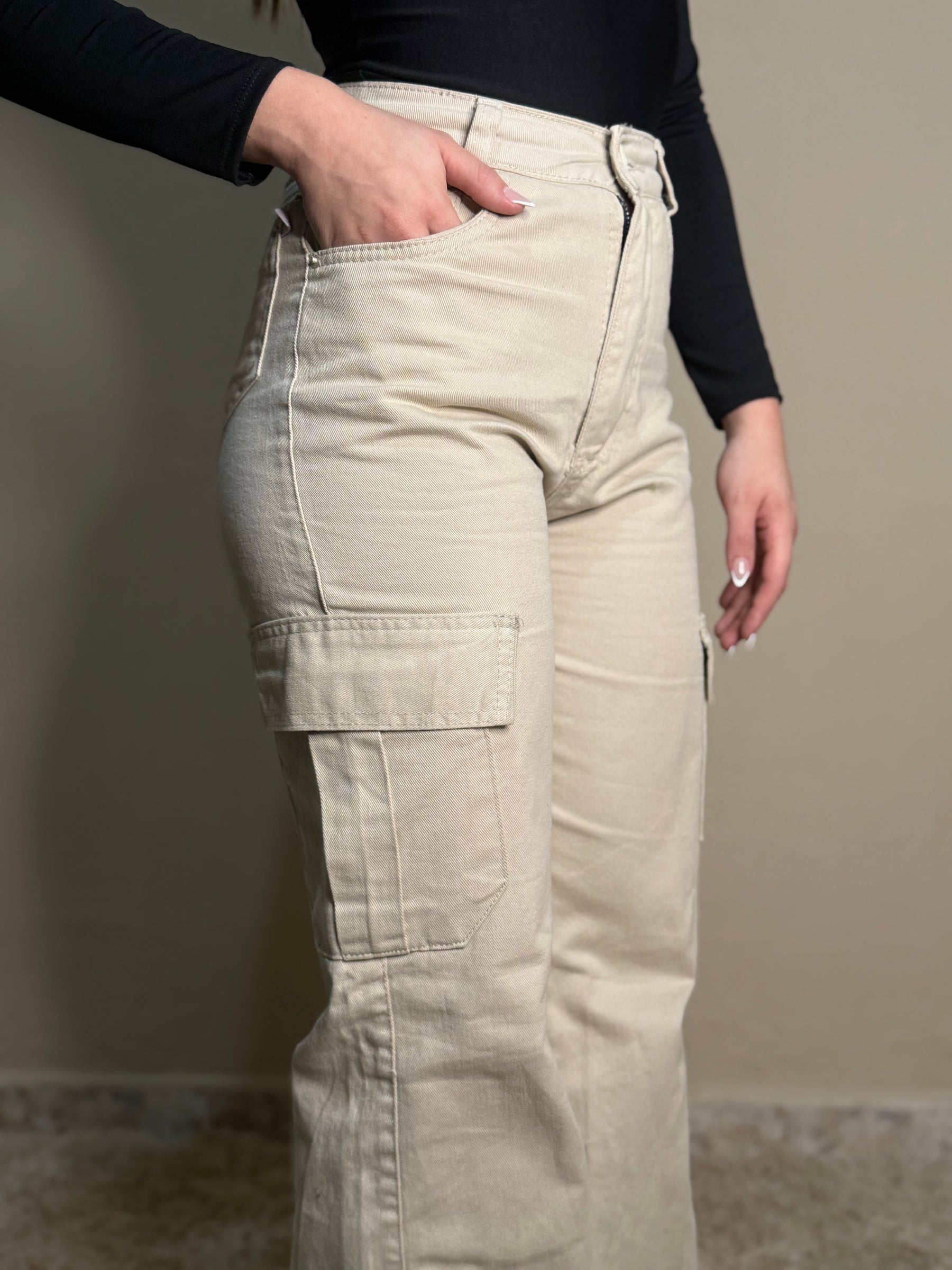 Calça Wide Leg Cargo Bege