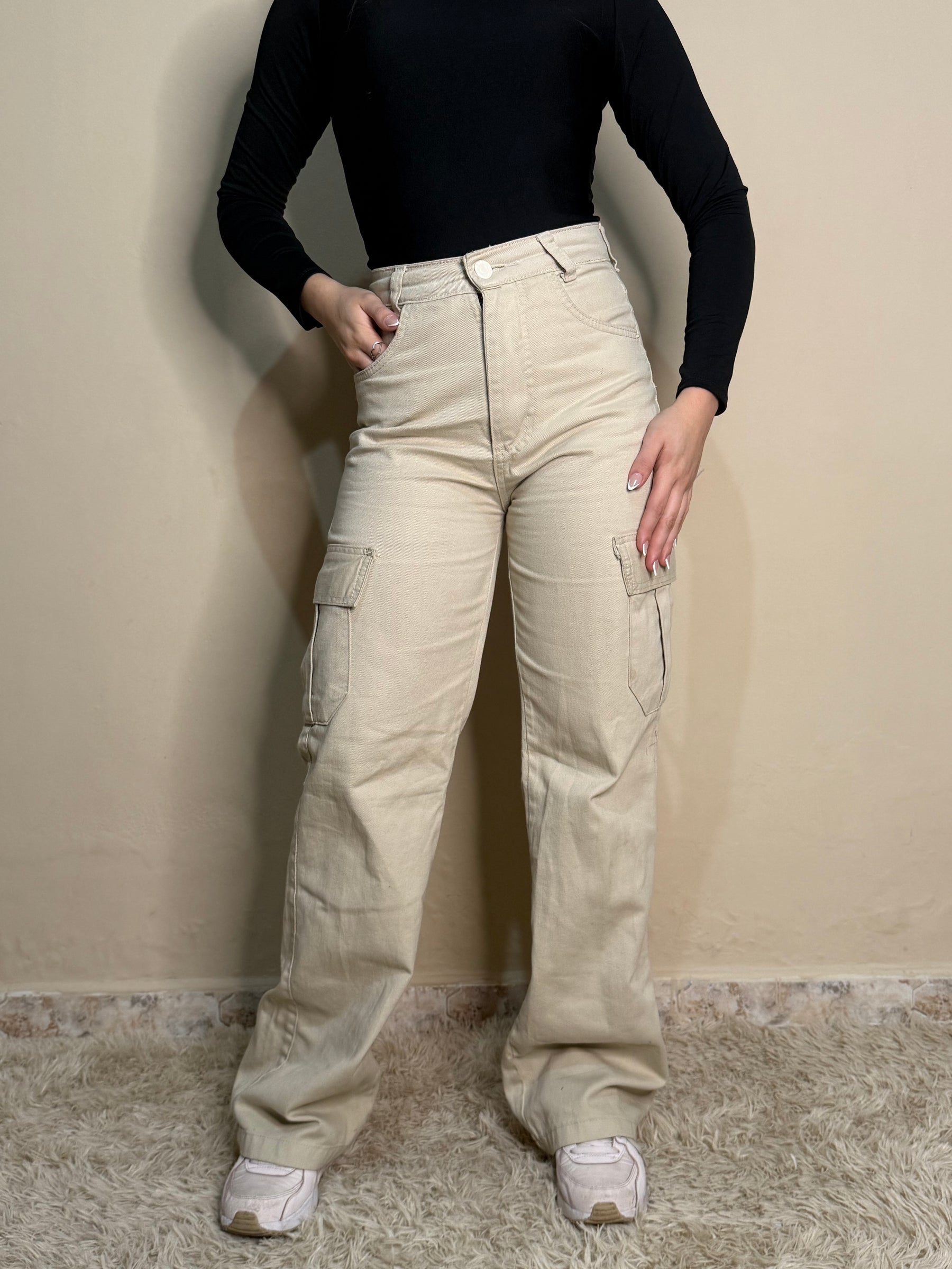 Calça Wide Leg Cargo Bege