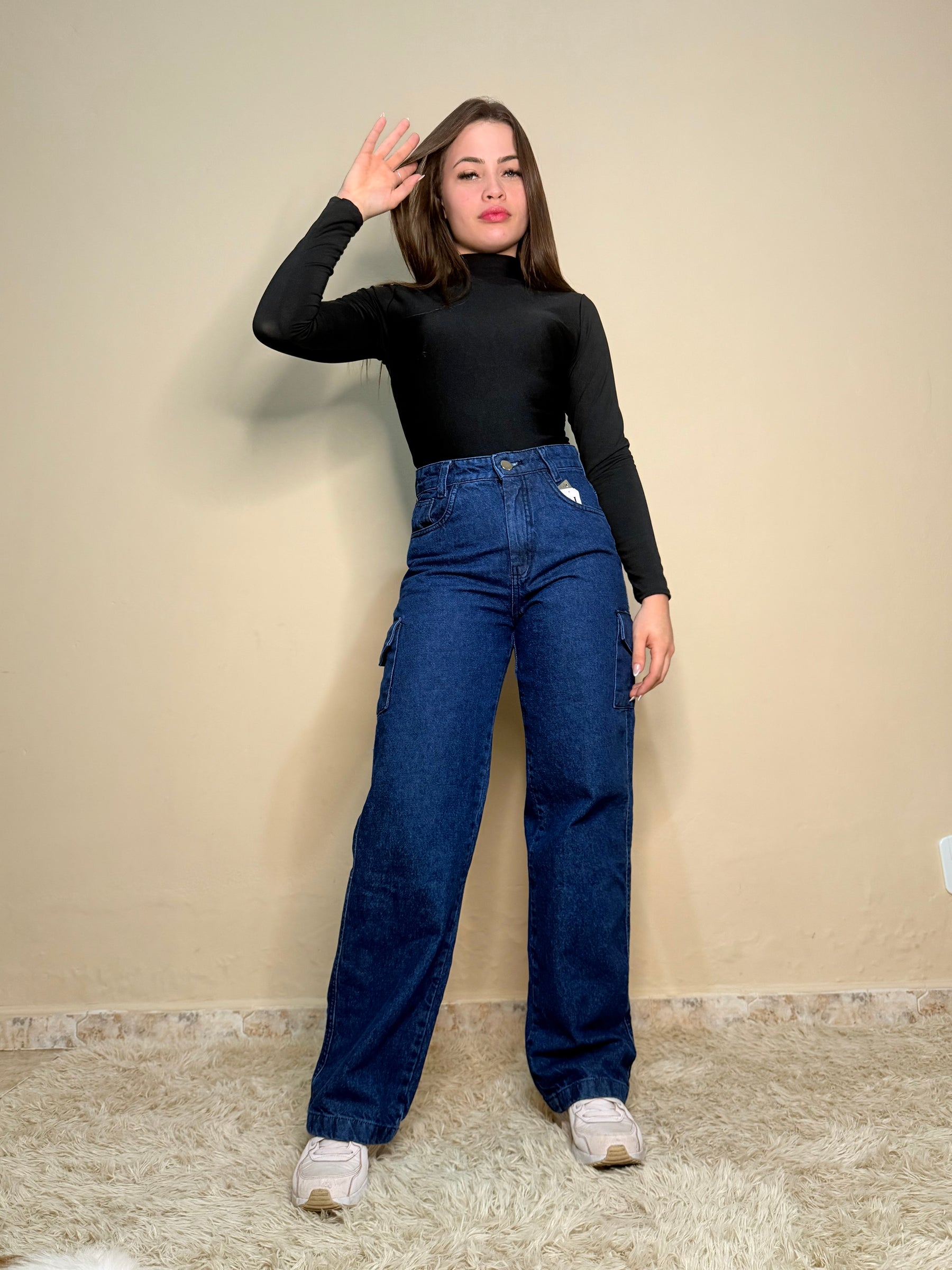Calça Wide Leg Jeans Azul Básico