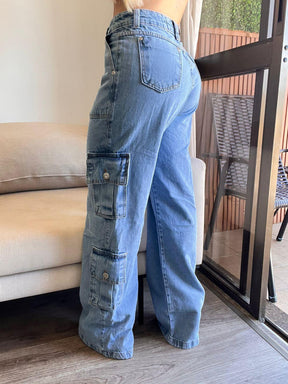 Calça Wide Jeans Cargo