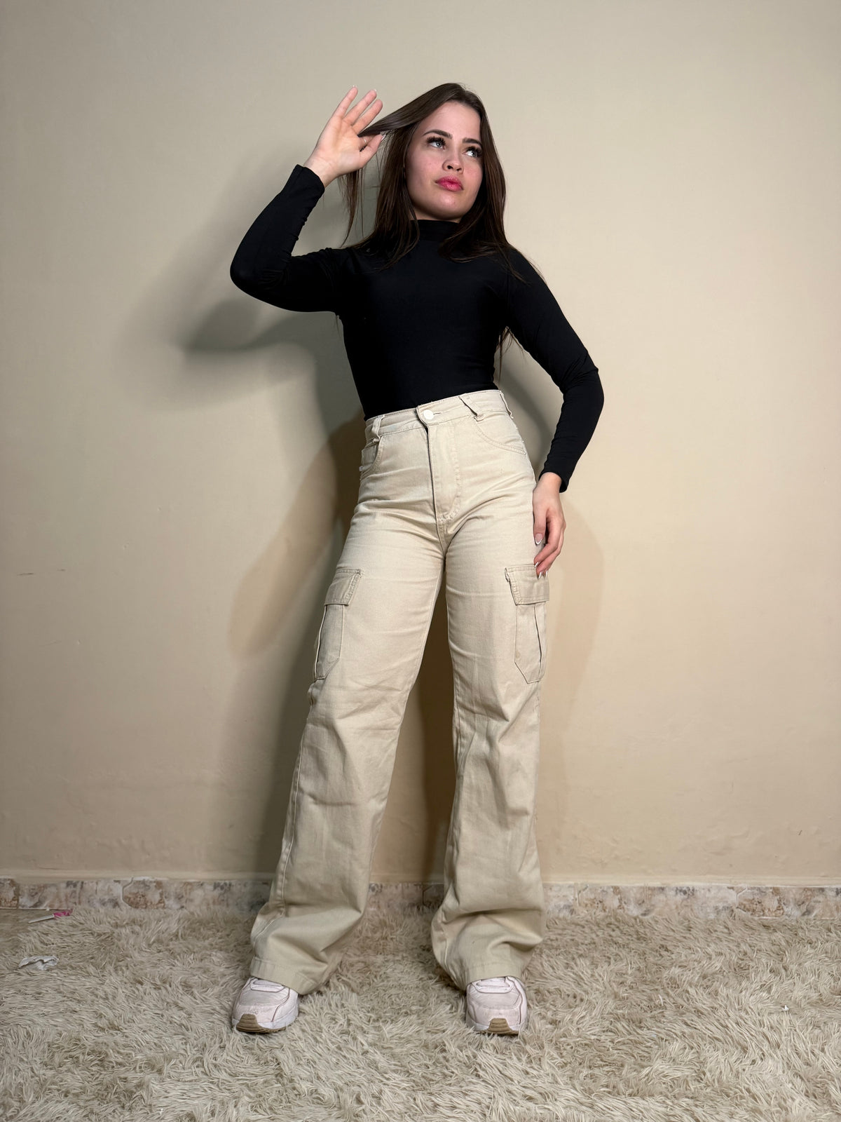Calça Wide Leg Cargo Bege