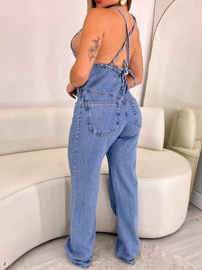Jardineira Com Zíper Jeans Claro S/ Strech