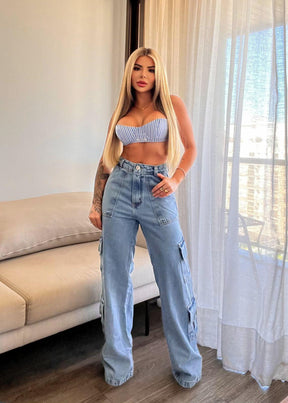 Calça Wide Jeans Cargo