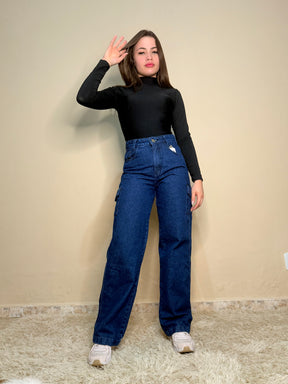 Calça Wide Leg Jeans Azul Básico